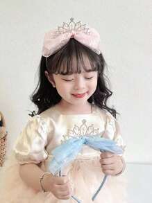 1pc Girls Rhinestone & Faux Pearl Crown & Bow Decor Glamorous Headband For Party - Blue - View 3