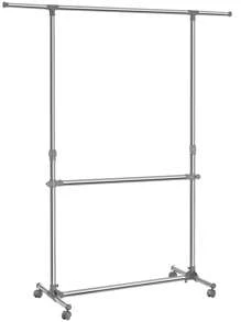 SONGMICS Kleiderständer Garderobenständer mit Rollen Höhenverstellbar von 113 bis 198 cm, Edelstahl plattierte Rohre LLRDE401 - Schwarz - Übersicht 2