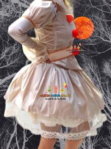 Disfraz eso it payasa  de terror, conjunto atuendo de fiesta para halloween, conjunto vestido  it para mujer  (tallla ajustable-expandible) - Beis - Ver 3
