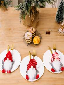 1pc Christmas Decoration, Knife & Fork Cover, Faceless Holder For Tableware, Dining Table Decor