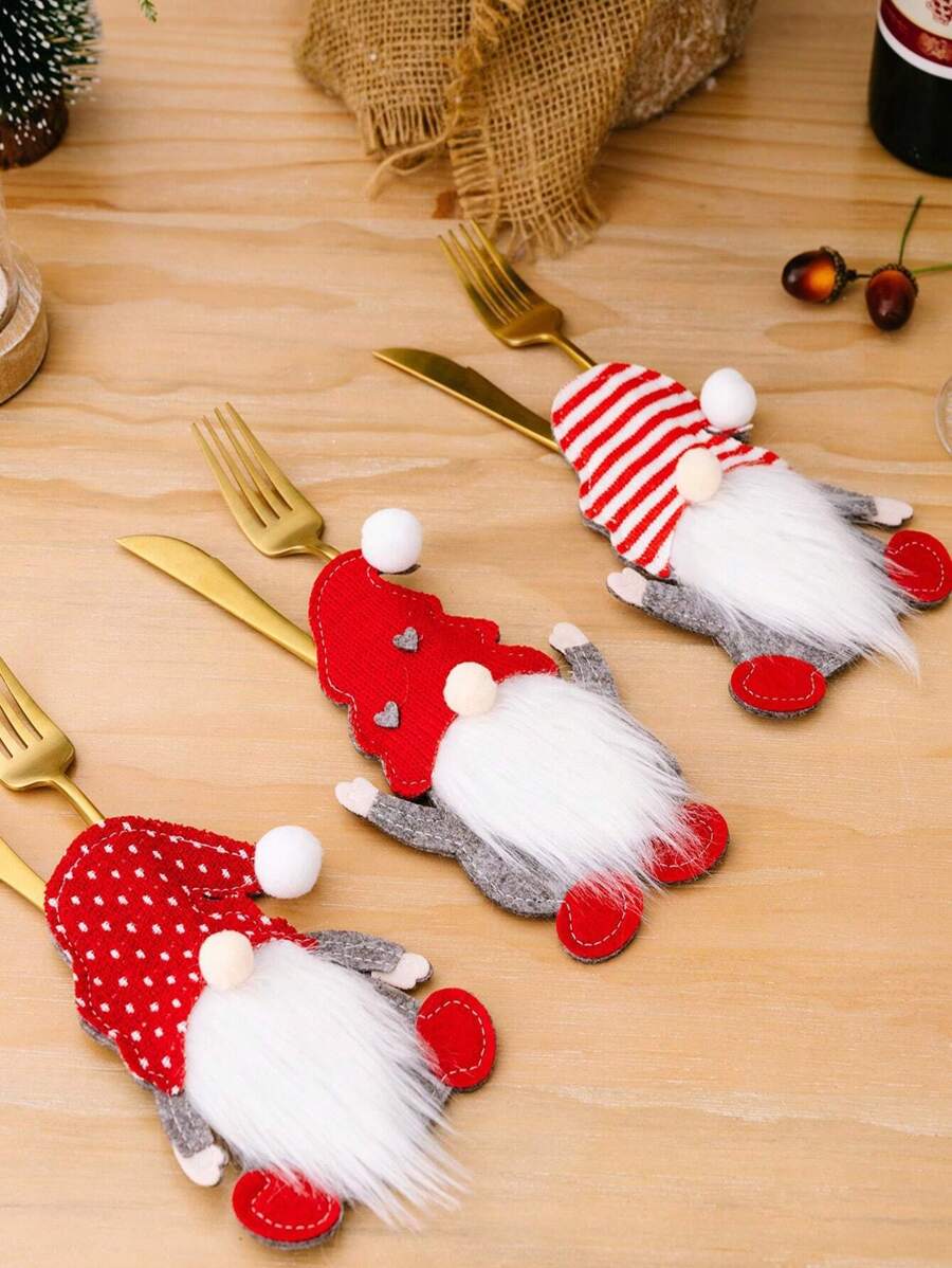 1pc Christmas Decoration, Knife & Fork Cover, Faceless Holder For Tableware, Dining Table Decor