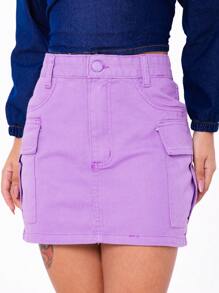 Women Denim Skirts - 紫丁香色 - 查看 1