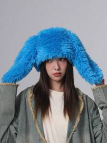 1pc Ladies' Blue Plush Long Ear Cap Funny & Creative Hat, Winter, Great For Daily Wear - Royal Blue - View 13