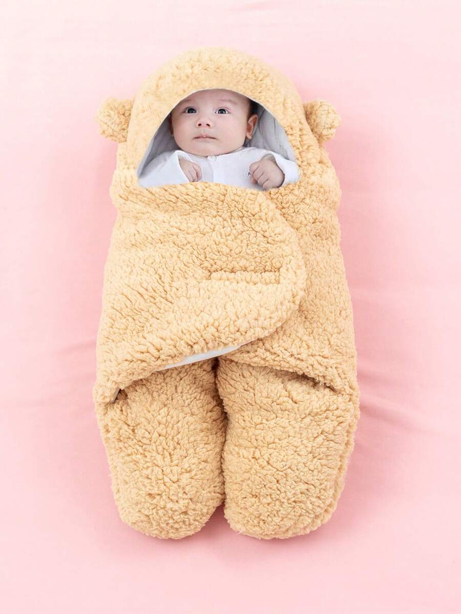 1個新生兒嬰兒包被,中性兒童睡袋,多功能嬰兒包適用於嬰兒車,採用超柔軟法蘭絨面料保暖 - 棕色 - 查看 1