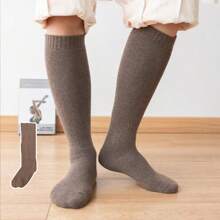 1 双男士混合暖腿袜，厚实保暖内衬，商务风格黑色，及膝袜，适合秋冬季 - 咖啡棕 - 查看 1