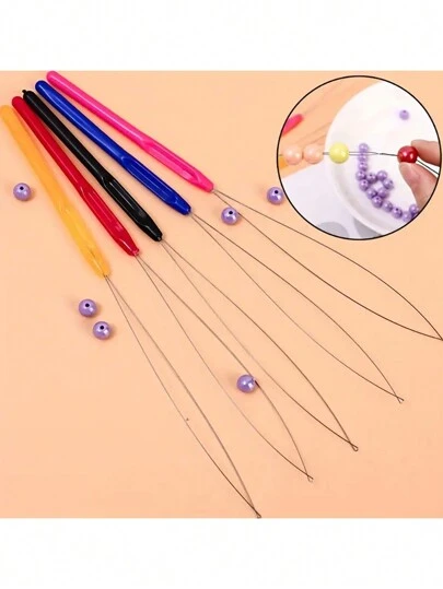1入不銹鋼串珠針,設有彈簧和額外長尾巴,適用於diy手鏈製作-顏色隨機