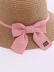 1頂新款夏季女孩遮陽帽,可愛的蝴蝶結,公主風格,適用於海灘和日常穿著 - 棕色 - 查看 3