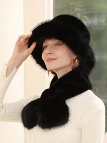 LEAJOURNO. 1 Bộ Phong Cách Mới Sang Trọng Nón Khăn 2 Nữ Mùa Đông Ấm Nón & Giữ Ấm Cổ Bộ Chống Gió - màu đen - Xem 2