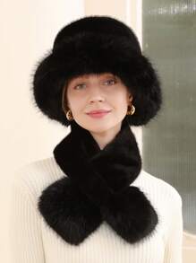 LEAJOURNO. 1 Bộ Phong Cách Mới Sang Trọng Nón Khăn 2 Nữ Mùa Đông Ấm Nón & Giữ Ấm Cổ Bộ Chống Gió - màu đen - Xem 4