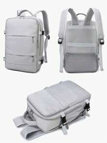 發布帶扣裝飾功能背包，筆記本電腦背包商務旅行纖薄耐用筆記本電腦背包書包適合畢業生、青少年女孩、新生、大二、初中和高中學生、大學和高中，非常適合戶外、旅行和返校 - 灰色 - 查看 1