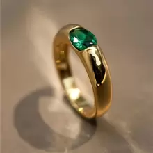 1pc 18k Gold Plated European & American Style Grandmother Green Glass Gemstone Ring With Glossy Surface For Women - Gold - View 1