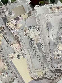 10入組 复古花卉&月亮設計空心花邊和空心裝飾,可寫厚材質紙,用於手帳和剪裁 Diy 材料 - 彩色 - 查看 1