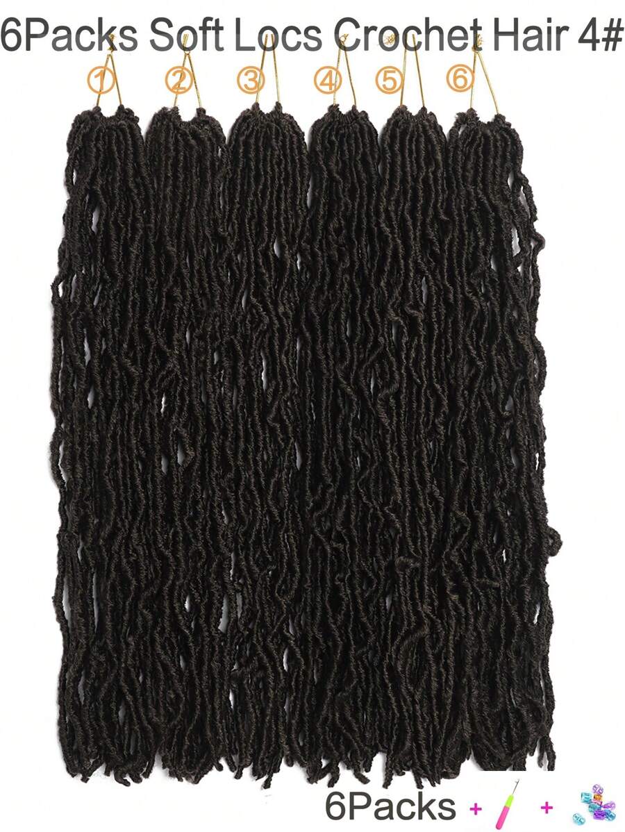 6入組棕色人造鬆散螺旋辮鉤針,新款柔軟女神鬆散螺旋辮鉤針預圈合成鉤針辮髮延長配件(4#) - 棕色 - 查看 1