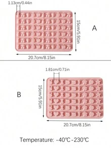 1pc Pink Cartoon Fruit & Animal Silicone Mold, Cute Mini Candy/Ice Cube/Jelly/Chocolate DIY Kitchen Mold, Suitable For Home Parties, Daily Snacks, Celebrations. Includes Silicone 66-Cavity 3D Candy, Chocolate, Gummy Mold, Baking Tools - Bear, Dinosaur, Animal, Insect, Cloud, Heart Designs