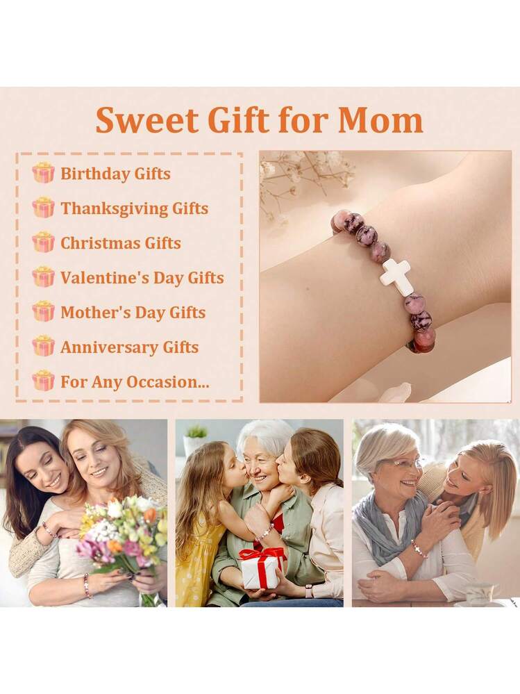 Bracciale croce per uomo donna regolabile battesimo cristiano religioso perline di pietra naturale braccialetto gioielli per regalo da indossare ogni giorno  36