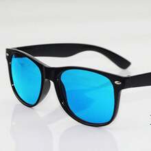 男士和女士反光太陽眼鏡復古低至臀部太陽眼鏡藍色反光1入組 - 黑色 - 查看 2