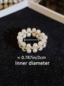 1 chiếc nhẫn đàn hồi ngọc trai đơn giản dành cho phụ nữ, sang trọng nhẹ nhàng, cổ điển, cảm giác cao cấp, nhẫn ngón trỏ, thanh lịch, nhẫn cổ điển phổ biến - trắng - Xem 2