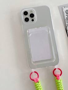 1入組透明尾巴雙掛耳熱粉色交叉身體繩卡槽防震手機殼,適用於 Iphone 11/12/13/14 Pro Max - 無色 - 查看 4