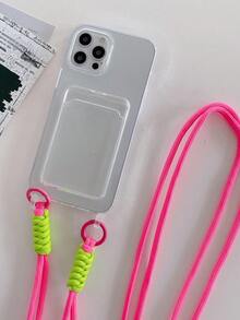 1入組透明尾巴雙掛耳熱粉色交叉身體繩卡槽防震手機殼,適用於 Iphone 11/12/13/14 Pro Max - 無色 - 查看 3