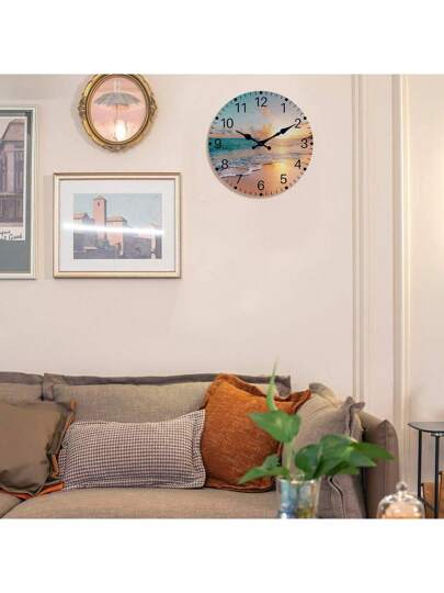 Fresh Wood Board Beach Wand Clock, Atlantic Meets Pacific Water out Compatibility Pattern Silent Round ative Mounted Seaside Resort Yacht Kitchen Bedroom Home Office ation 10 "12" 14 "16" (No Battery),Home ,Room Birthday Graduation Klok Dormitory Back To School view 7