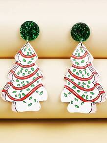 1 對聖誕樹和甜蛋糕圖案 Pu 皮革輕質雙面印花女式耳環 - 彩色 - 查看 1