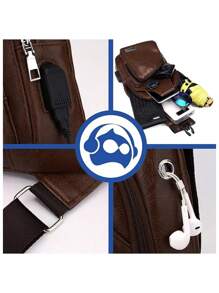Mochila Cruzada con Puerto USB para Hombre Impermeable, - Café integral - Ver 5