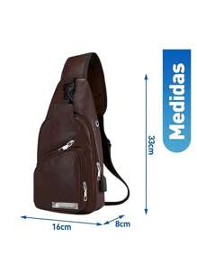 Mochila Cruzada con Puerto USB para Hombre Impermeable, - Café integral - Ver 4