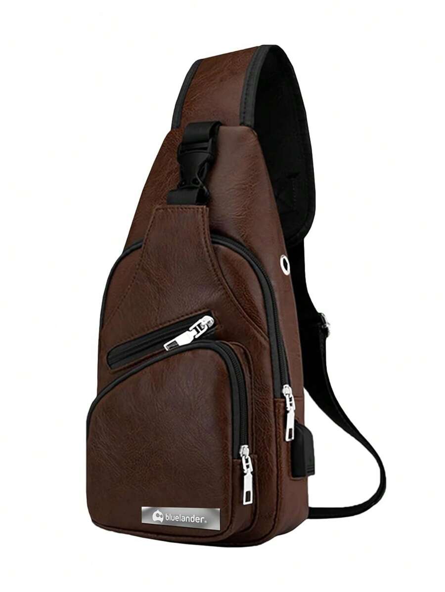 Mochila Cruzada con Puerto USB para Hombre Impermeable, - Café integral - Ver 1