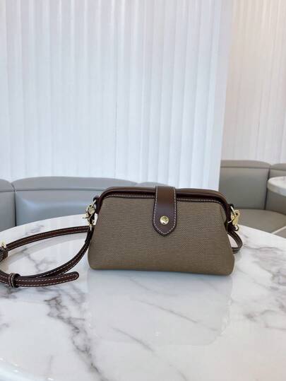 2026 New Fashion Women's Bag, High-End Vintage Blue Colorblock Clasp Crossbody Small Bag, Casual Clip Shoulder Bag, PU