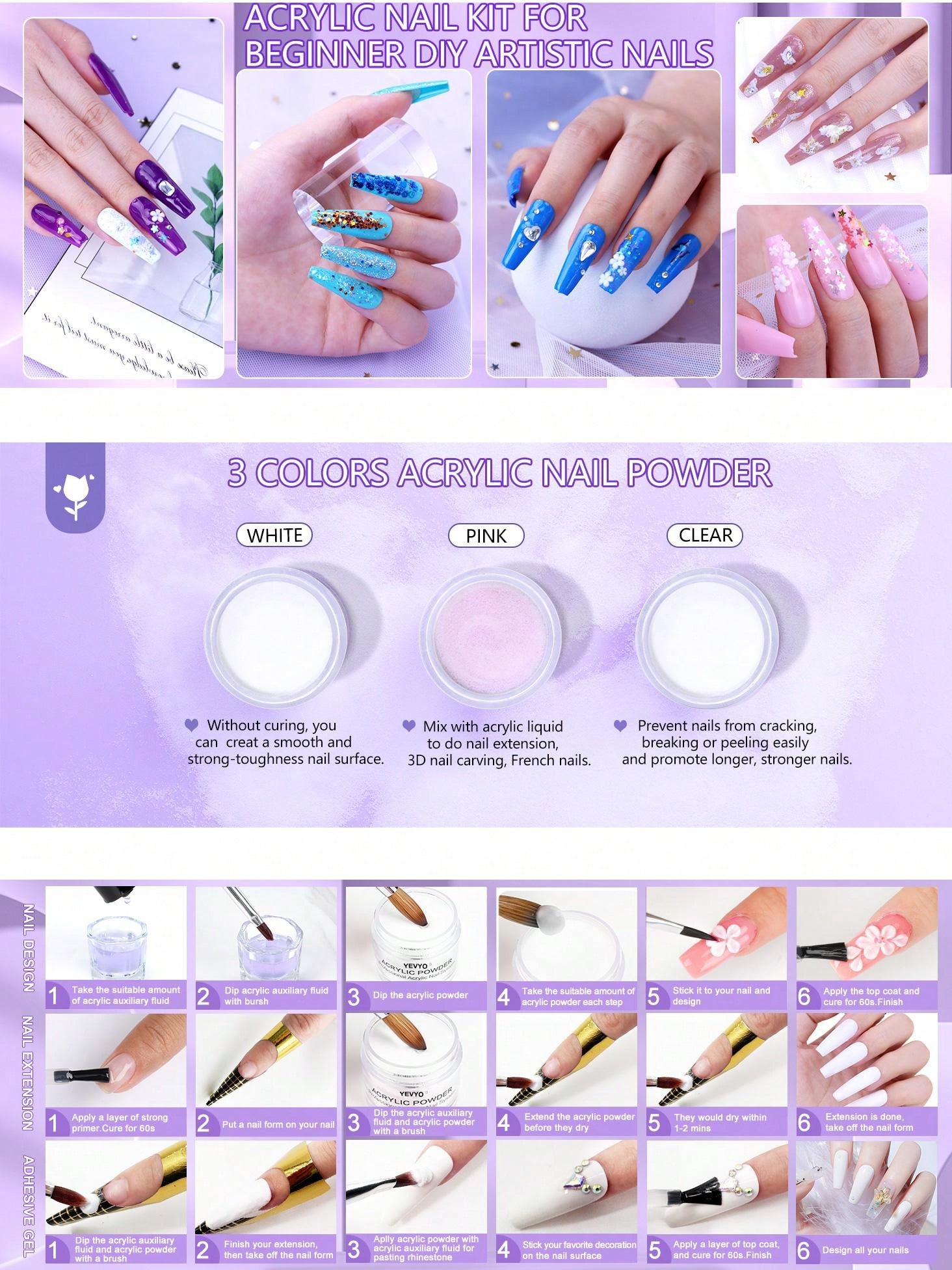 YEVYO Acrylic Nail Kit With Everything with U V Lamp For Beginners