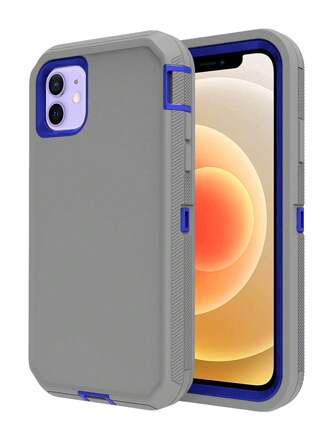1 Pc Light Gray And Dark Blue, Heavy Duty Drop Protection, Full Body Rugged Shockproof, Dustproof Rugged Protection, 3-in-1 Phone Case, Compatible With iPhone Samsung Motolola, Perfect Gift For Birthday/Boy/Girlfriends