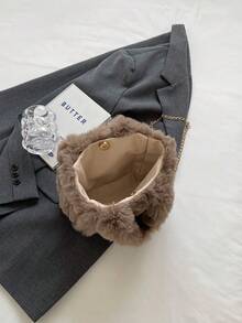 Unique Design Casual Versatile Simple Fashion Plush Chain Shoulder Crossbody Handbag Mini Square Bag - Khaki - View 5