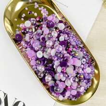 1100顆混合大小(3mm-10mm)紫色ab色樹脂鑲嵌平背珍珠和鑽石,30克;半圓形平背珍珠和鑽石適用於美甲藝術、臉部藝術、手工藝品、珠寶裝飾、瓶子、杯子、指甲、衣服、鞋等 - 紫色 - 查看 3