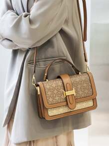 New Arrival Vintage Prints Small Square Shoulder Crossbody Bag - Brown - View 3