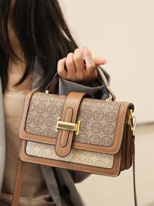 New Arrival Vintage Prints Small Square Shoulder Crossbody Bag - Brown - View 2