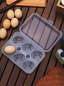 1pc Portable 6-cells Egg Holder Case With Anti-cracking Feature, Transparent - White - View 2