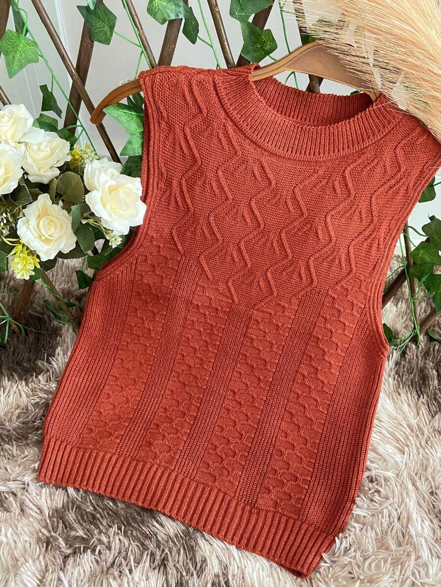 Women Knit Tops - Brown - View 1