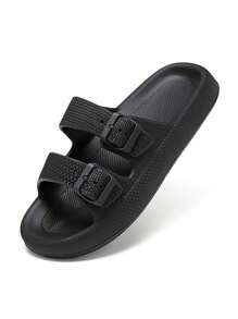 1 pereche de papuci de plajă pentru bărbați, originali, de vară, stil sport, sandale Eva cu platformă groasă, casual, în aer liber, antiderapante - Negru - Vizualizare 1
