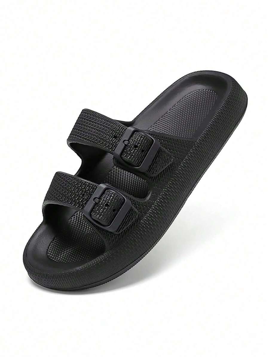 1 pereche de papuci de plajă pentru bărbați, originali, de vară, stil sport, sandale Eva cu platformă groasă, casual, în aer liber, antiderapante - Negru - Vizualizare 1