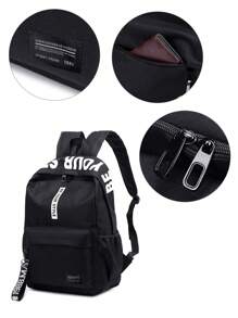 Stylish Schoolbag For Junior High School Students, School Backpack For Teen Girls Boys Bookbags Elementary High School Floral Laptop Bags Travel Daypack - Perfect For Outdoor Travel & Back To School, Backpack For School Kids Bookbags Student Black Backpacks For Teen Girls Preppy Casual Middle School Bag, Black. - Black - View 3