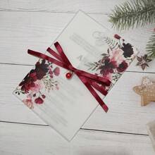 10Set Burgundy Floral Vellum Wedding Invitation Card Set With Blank Sheet And Pearl Rhinestone And Envelope - Multicolor - View 9