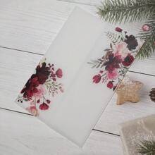 10Set Burgundy Floral Vellum Wedding Invitation Card Set With Blank Sheet And Pearl Rhinestone And Envelope - Multicolor - View 4