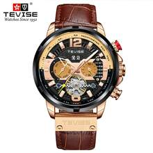 Tevise T885f Black Leather Strap Round Dial Mechanical Watch - Brown - View 2