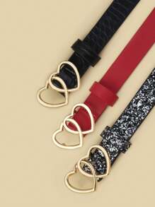 3 chiếc thắt lưng trẻ em mới có khóa trái tim đôi, dây thắt lưng PU chất lượng cao cho quần jean, váy, phụ kiện thời trang - Nhiều màu - Xem 4