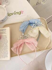 1pc Girls Rhinestone & Faux Pearl Crown & Bow Decor Glamorous Headband For Party - Blue - View 2