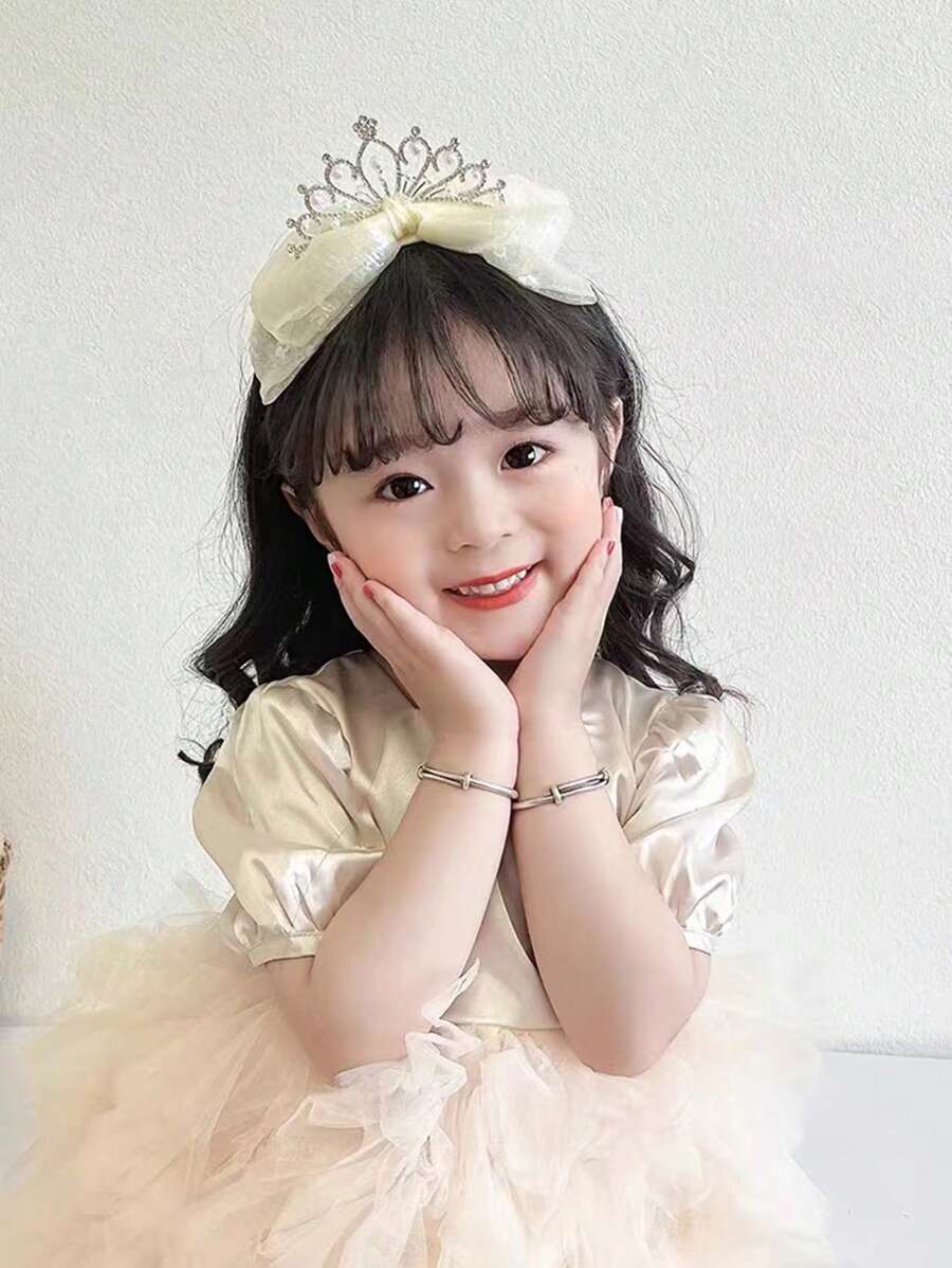 1 chiếc khăn voan cài tóc hình nơ đính kim sa dành cho nữ sinh trung học. - trắng - Xem 1