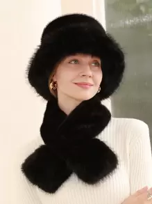 LEAJOURNO. 1 Bộ Phong Cách Mới Sang Trọng Nón Khăn 2 Nữ Mùa Đông Ấm Nón & Giữ Ấm Cổ Bộ Chống Gió - màu đen - Xem 1