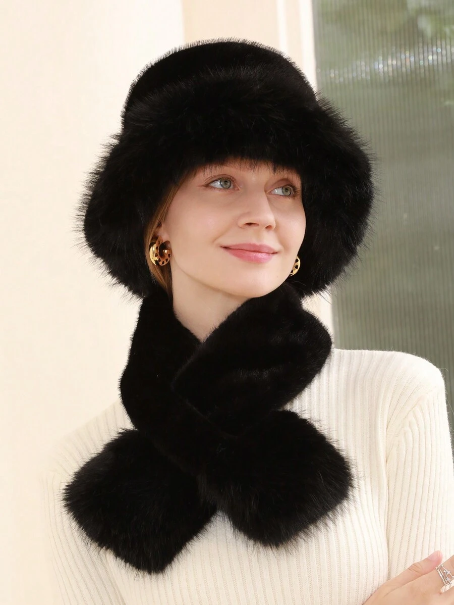 LEAJOURNO. 1 Bộ Phong Cách Mới Sang Trọng Nón Khăn 2 Nữ Mùa Đông Ấm Nón & Giữ Ấm Cổ Bộ Chống Gió - màu đen - Xem 1