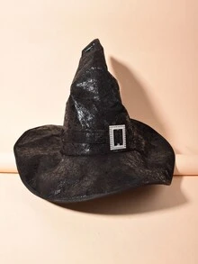 黑色尖頭帽萬聖節女巫帽全黑巫師帽角色扮演帽子道具 - 黑色 - 查看 4