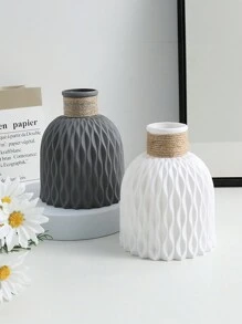 1件仿真丝花束家居装饰，粉色花朵配绿色叶子，适用于婚礼、生日、周年纪念派对、桌面摆设、客厅、卧室装饰，配玻璃花瓶 - 灰色 - 查看 7